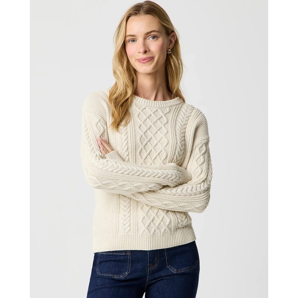 J. Crew 100% Cotton Cable Knit Crewneck Sweater in Natural Small